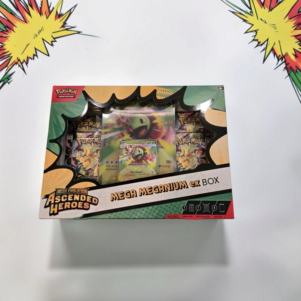 Pokemon TCG Mega Meganium ex Box Ascended Heroes 4 Booster Packs Promo Card